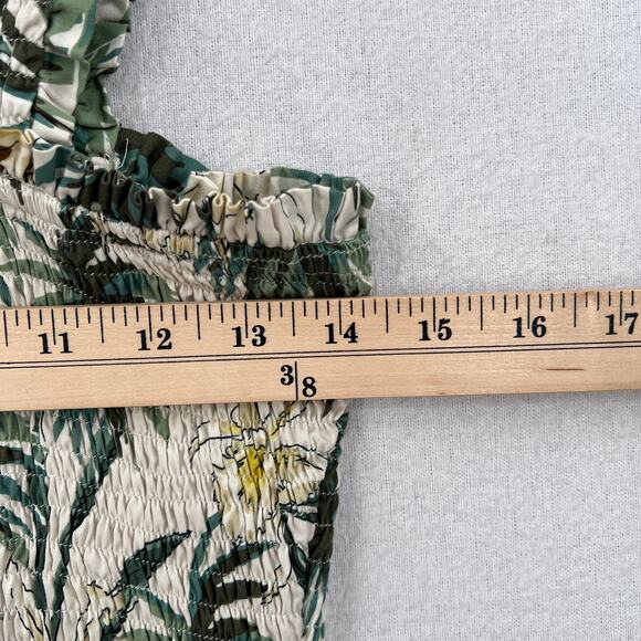 MIKOH Magnolia Mini Dress Womens Large Cream Green Smocked Shirred Palm Tree - Picture 12 of 15